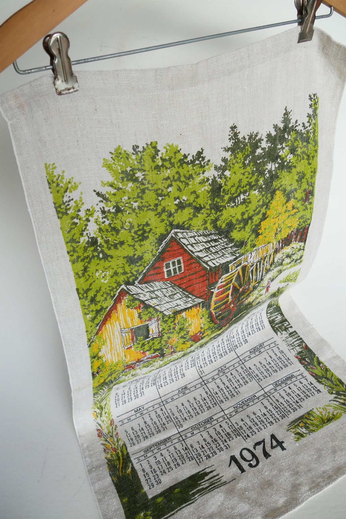 Vintage 1974 Scenic Linen Calendar Tea Towel, Vintage Farmhouse Kitchen, Farmhouse Kitchen Hand Towels, Vintage Calendar, Vintage 1974 Calendar, Vintage 1970s Towel
