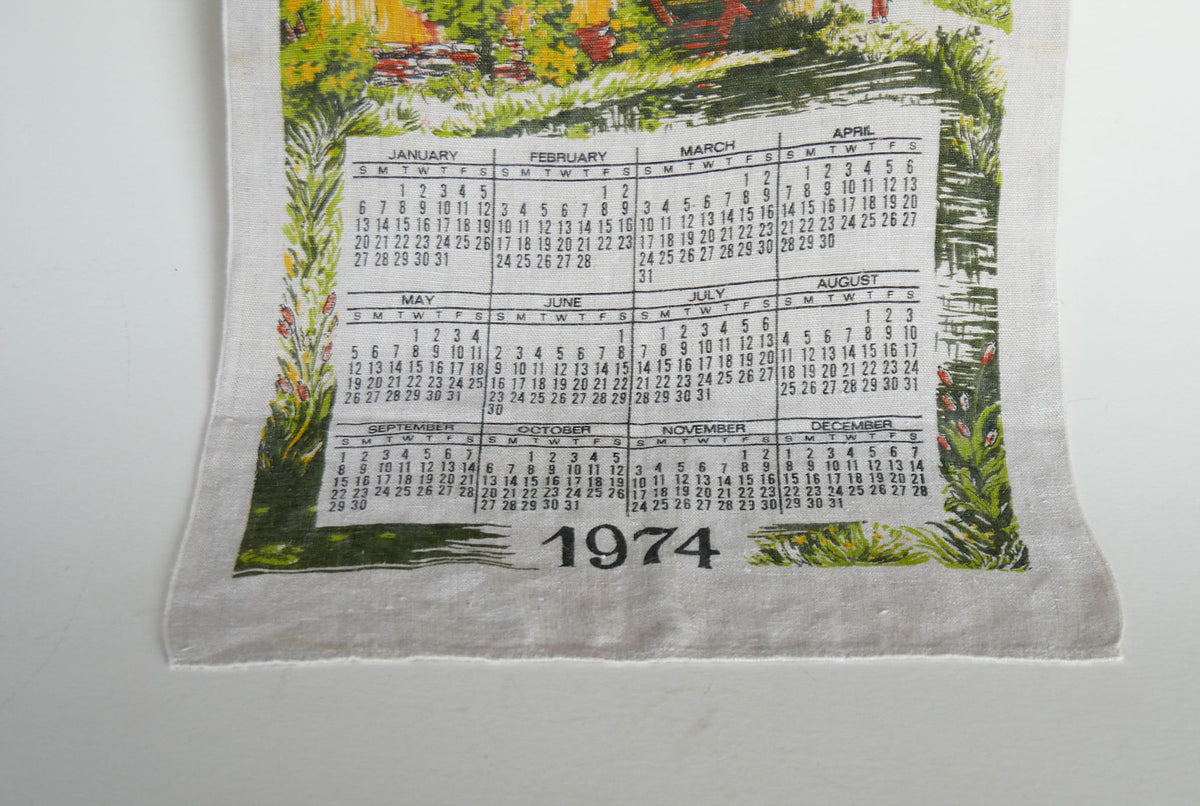 Vintage 1974 Scenic Linen Calendar Tea Towel, Vintage Farmhouse Kitchen, Farmhouse Kitchen Hand Towels, Vintage Calendar, Vintage 1974 Calendar, Vintage 1970s Towel