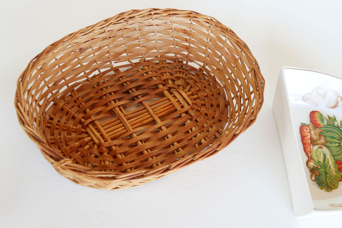 Vintage Ceramic Vegetable Condiment Tray with Wicker Basket, Vintage Vegetable Tray, Vintage Condiment Tray and Basket, VIntage Cottagecore Kitchen Decor, Vintage Cottage Kitchen Decor, Vintage Farmhouse Kitchen Decor