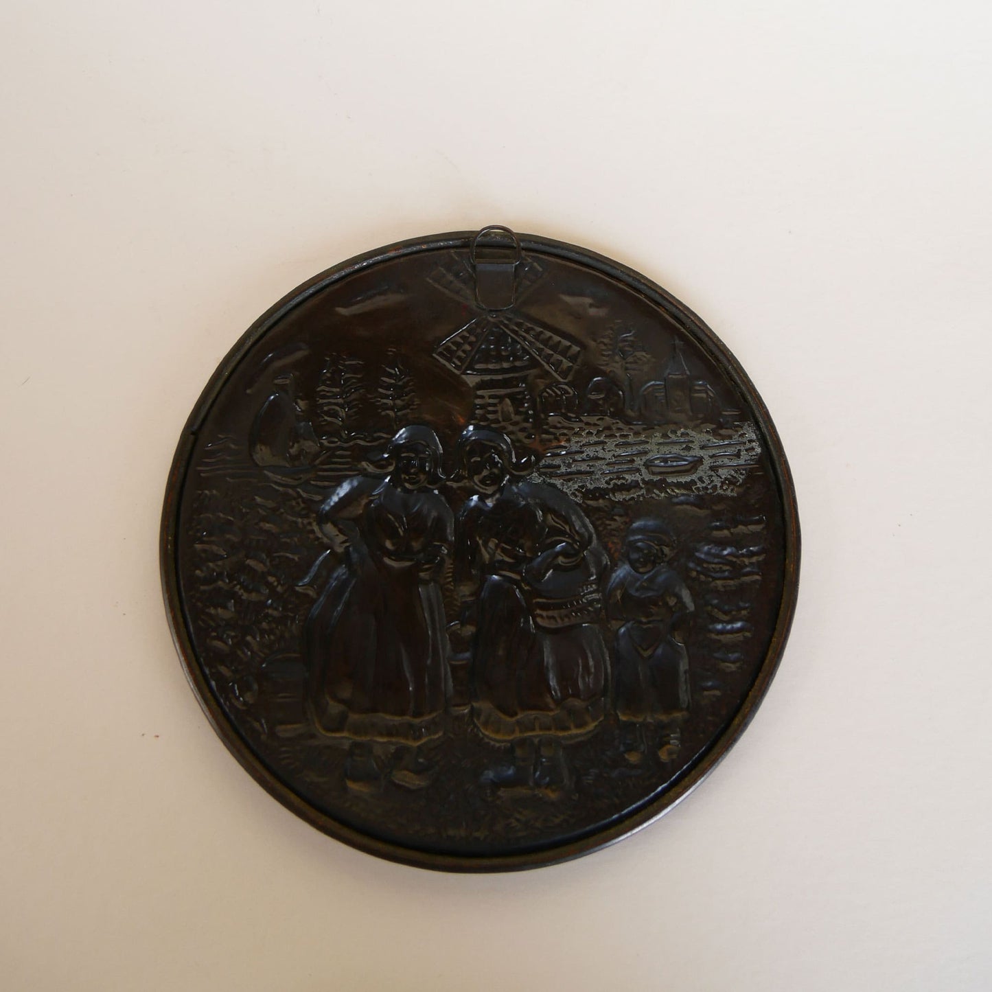 Vintage Copper Dutch Windmill Scene Wall Plaque, Made in England