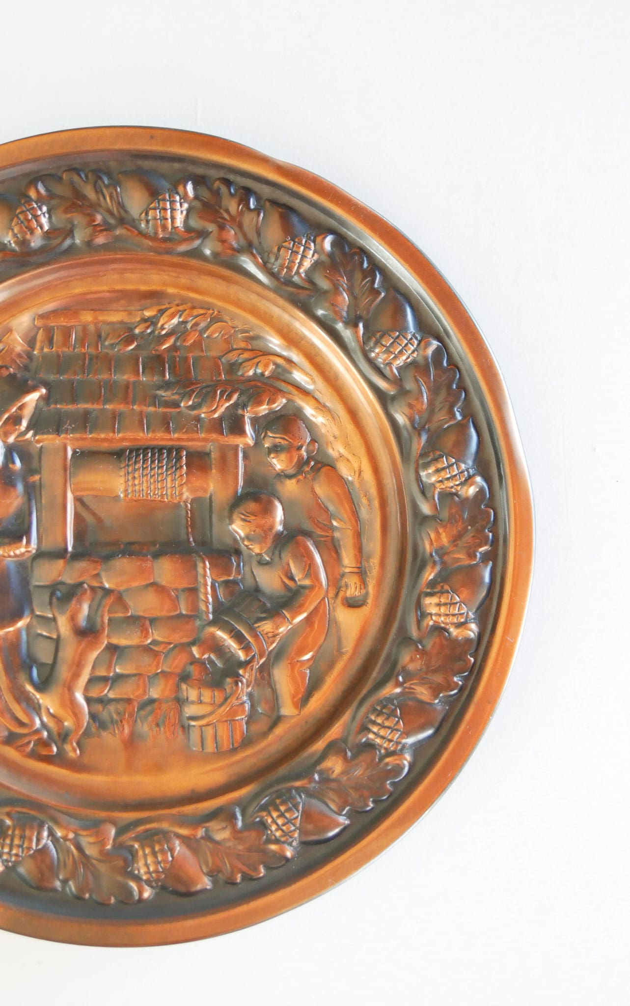 Vintage Coppercraft Guild Colonial Wall Plaque, Mother and Children at Well, Vintage Colonial Copper Wall Plaque, Vintage Copper Wall Plaque