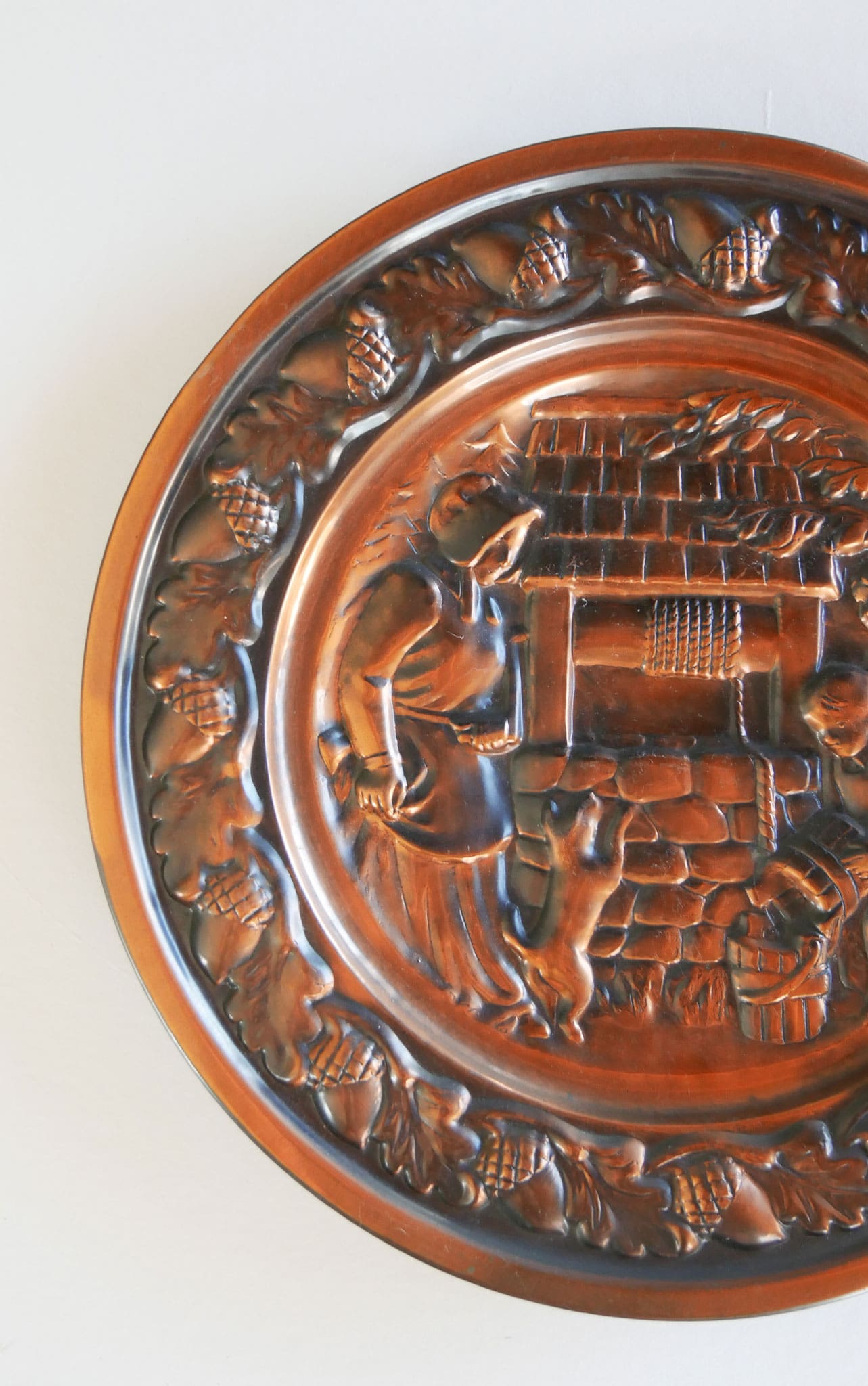 Vintage Coppercraft Guild Colonial Wall Plaque, Mother and Children at Well, Vintage Colonial Copper Wall Plaque, Vintage Copper Wall Plaque