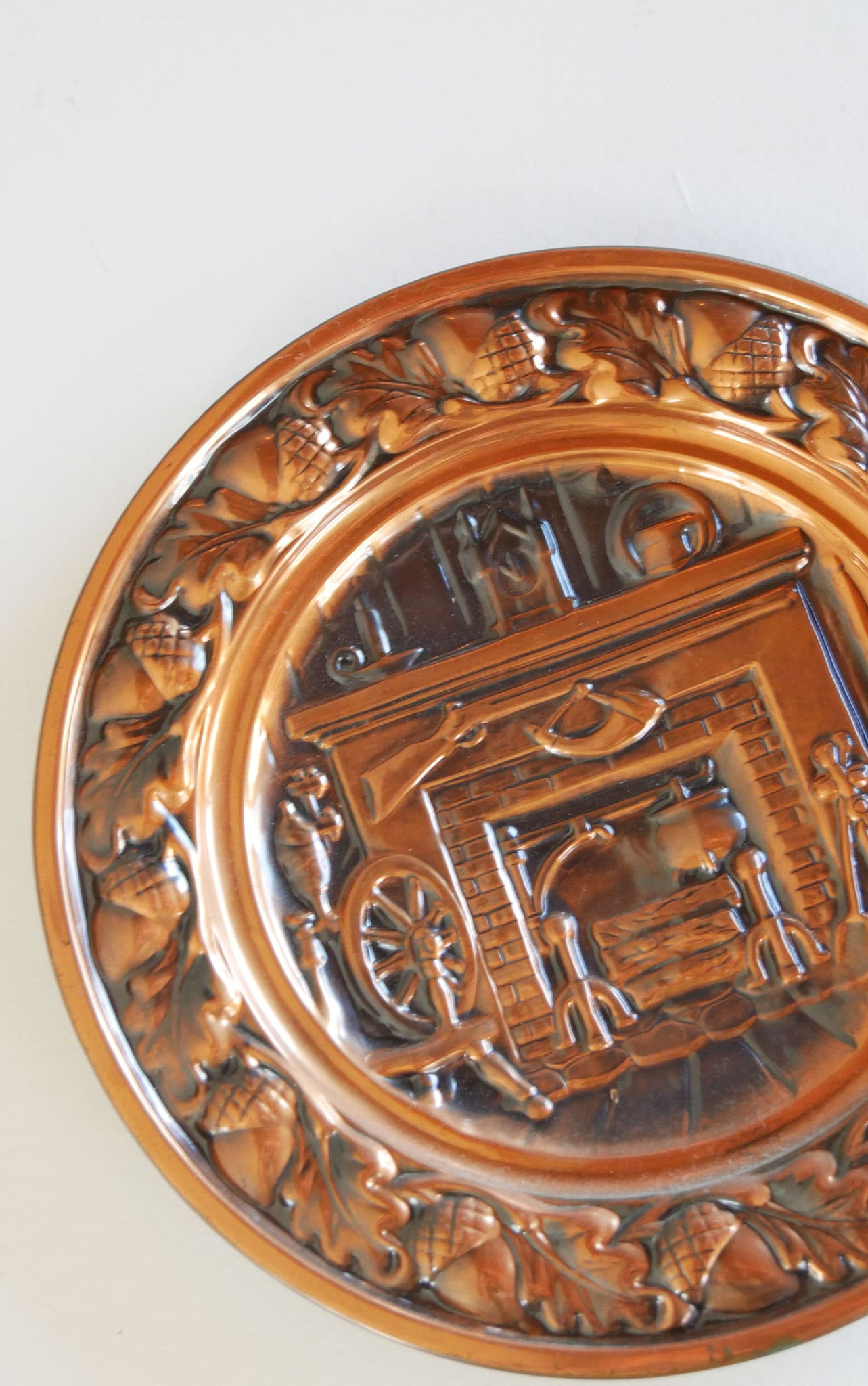 Vintage Coppercraft Guild Colonial Wall Plaque, Spinning Wheel and Hearth, Vintage Colonial Copper Wall Plaque, Vintage Copper Wall Plaque