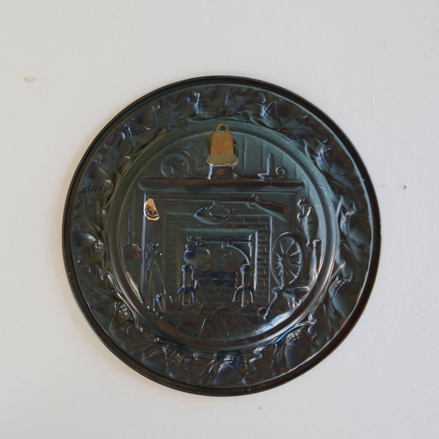 Vintage Coppercraft Guild Colonial Wall Plaque, Spinning Wheel and Hearth, Vintage Colonial Copper Wall Plaque, Vintage Copper Wall Plaque