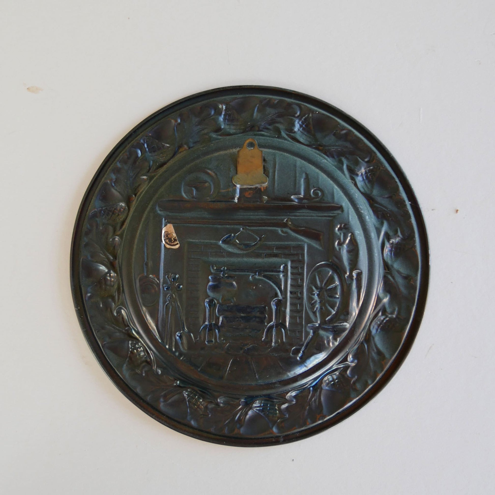 Vintage Coppercraft Guild Colonial Wall Plaque, Spinning Wheel and Hearth, Vintage Colonial Copper Wall Plaque, Vintage Copper Wall Plaque
