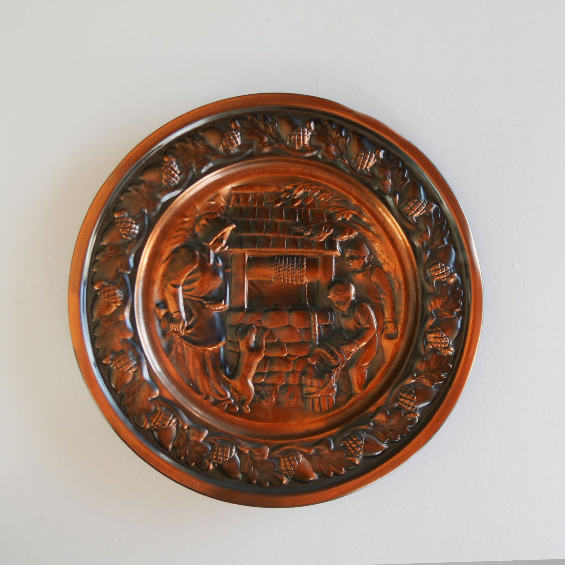 Vintage Coppercraft Guild Colonial Wall Plaque, Mother and Children at Well, Vintage Colonial Copper Wall Plaque, Vintage Copper Wall Plaque