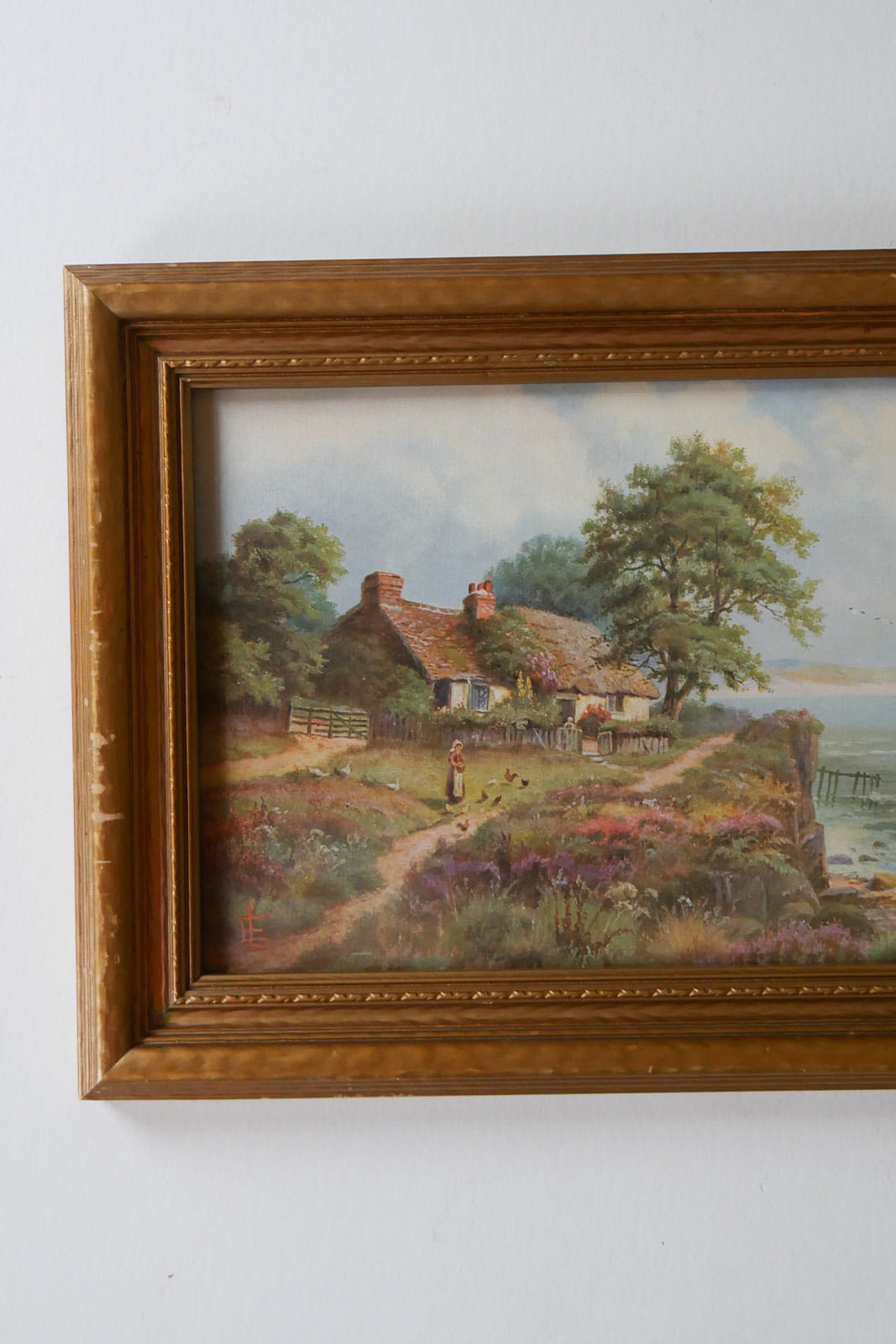 Vintage Framed Cottage by the Coast Canva Print, Cottagecore Print, Vintage Cottage Artwork, Vintage Canvas Cottage Scene Art, Cottagecore Wall Decor, Vintage Farmhouse Cottage Decor, Vintage Cottage Wall Decor