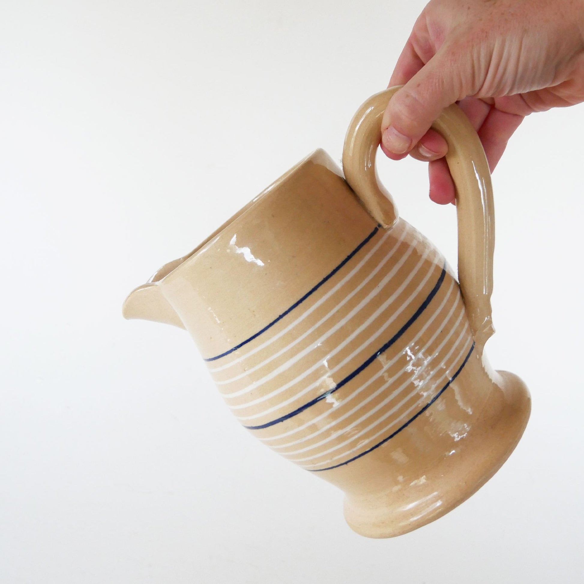 Vintage Country Living Striped Pottery Pitcher, Farmhouse Pitcher, Vintage Farmhouse Pottery Pitcher, Vintage Kitchen Decor, Vintage Cottage Decor