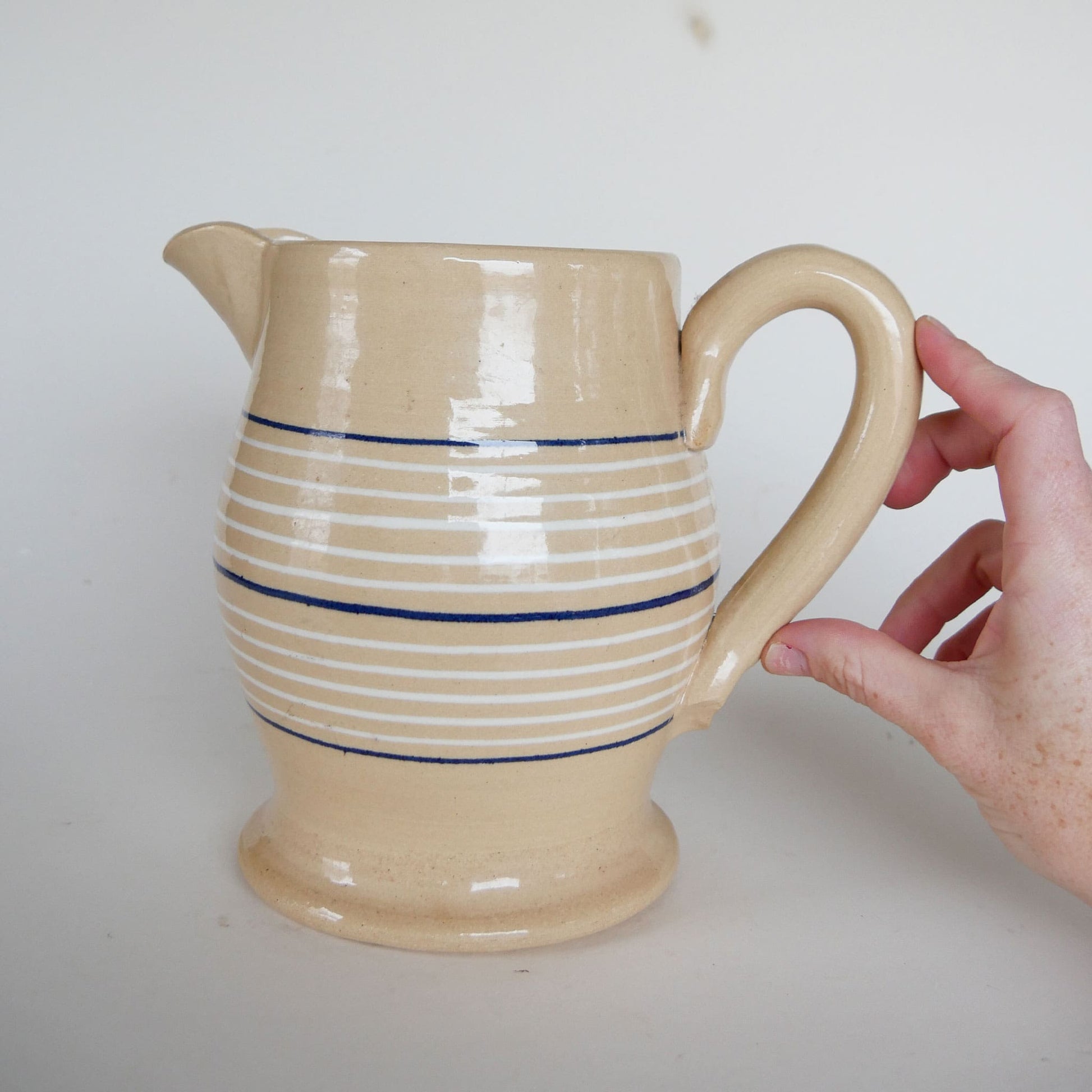 Vintage Country Living Striped Pottery Pitcher, Farmhouse Pitcher, Vintage Farmhouse Pottery Pitcher, Vintage Kitchen Decor, Vintage Cottage Decor