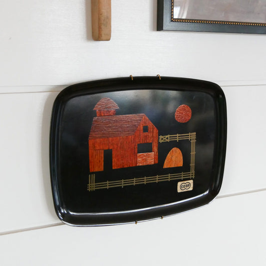 Vintage Barn Scene Tray, Couroc of Monterey