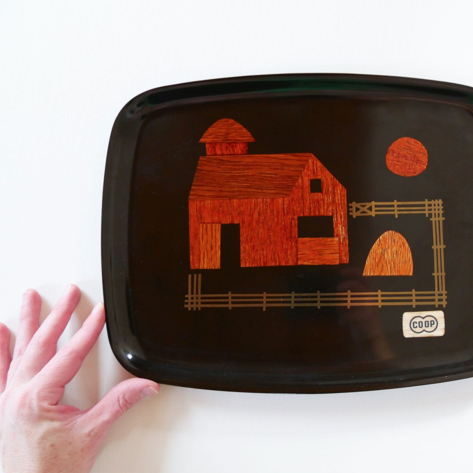 Vintage-Couroc-of-Monterey-Barn-Scene-Tray, Farmhouse DEcorative Tray, Vintage Farmhouse Wall Decor, Vintage Farm Scene Tray, Vintage Decorative Tray, Vintage Farmhouse Decor, Vintage Wall Decor