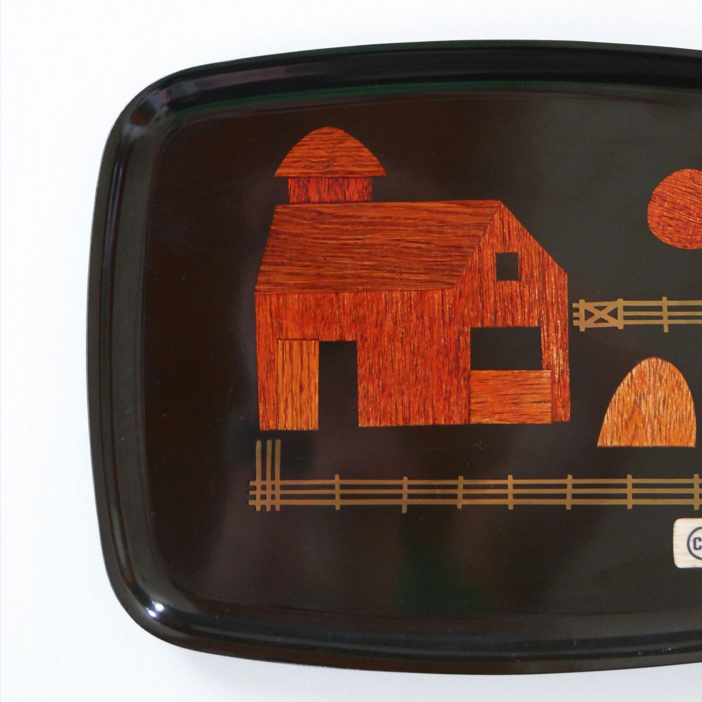 Vintage-Couroc-of-Monterey-Barn-Scene-Tray, Farmhouse DEcorative Tray, Vintage Farmhouse Wall Decor, Vintage Farm Scene Tray, Vintage Decorative Tray, Vintage Farmhouse Decor, Vintage Wall Decor