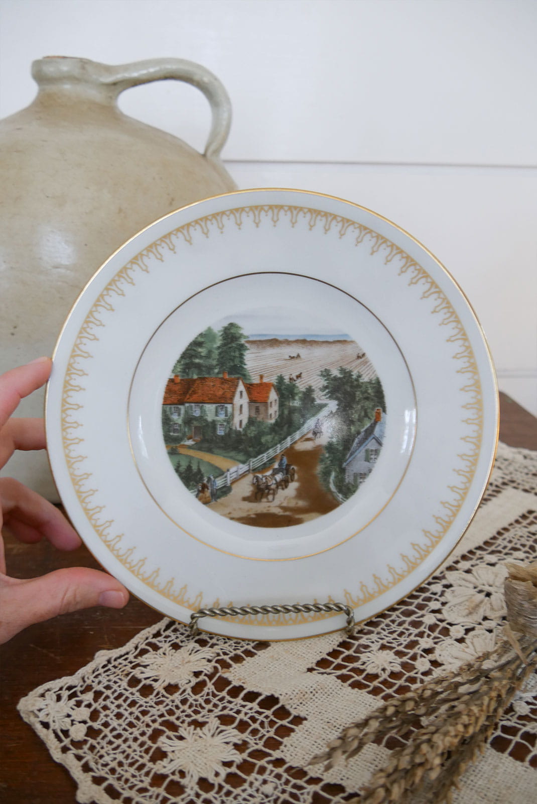 Vintage Currier & Ives Country Plate Collection, Vintage Bing and Grondahl, Autumn in New England Currier and Ives, The Western Farmer's Home Currier and Ives, Vintage Farmhouse Plate Wall, Vintage Farm Plate Wall