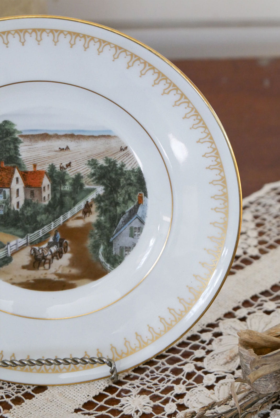 Vintage Currier & Ives Country Plate Collection, Vintage Bing and Grondahl, Autumn in New England Currier and Ives, The Western Farmer's Home Currier and Ives, Vintage Farmhouse Plate Wall, Vintage Farm Plate Wall