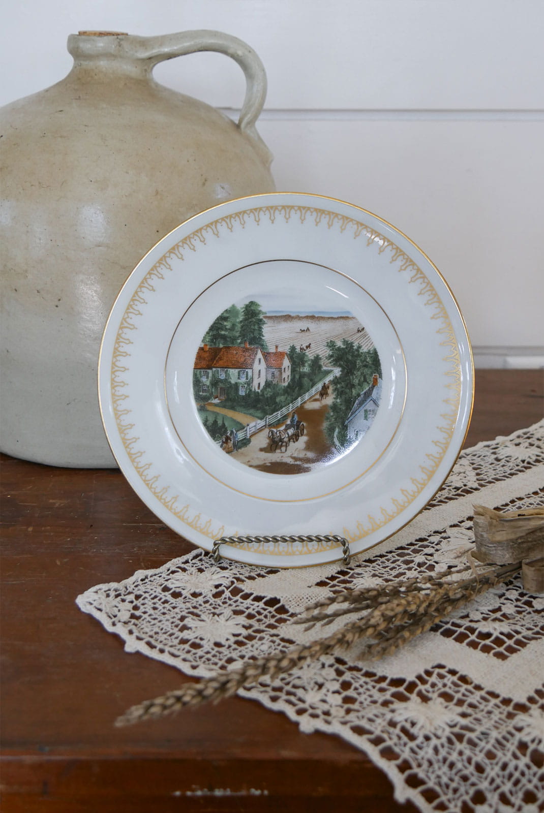 Vintage Currier & Ives Country Plate Collection, Vintage Bing and Grondahl, Autumn in New England Currier and Ives, The Western Farmer's Home Currier and Ives, Vintage Farmhouse Plate Wall, Vintage Farm Plate Wall