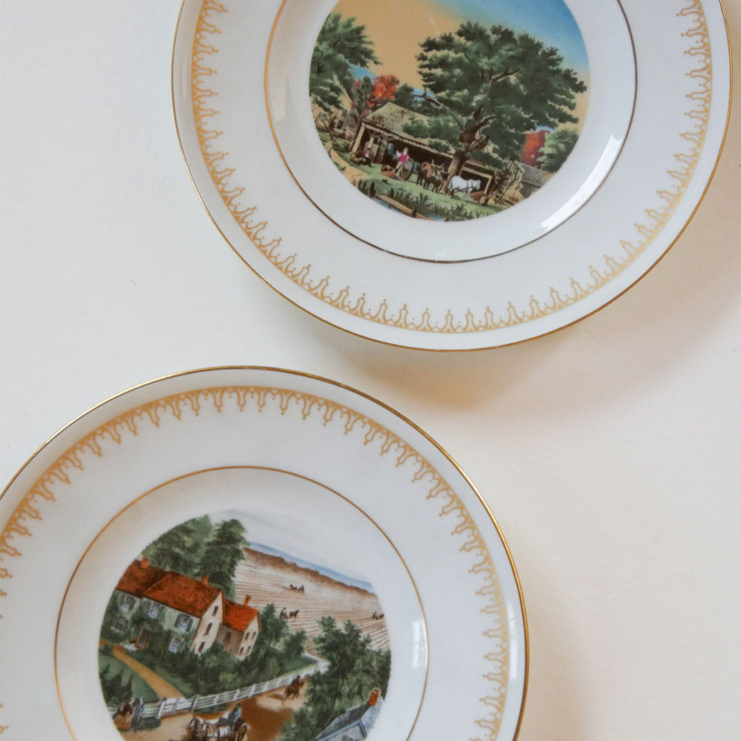 Vintage Currier & Ives Country Plate Collection, Vintage Bing and Grondahl, Autumn in New England Currier and Ives, The Western Farmer's Home Currier and Ives, Vintage Farmhouse Plate Wall, Vintage Farm Plate Wall