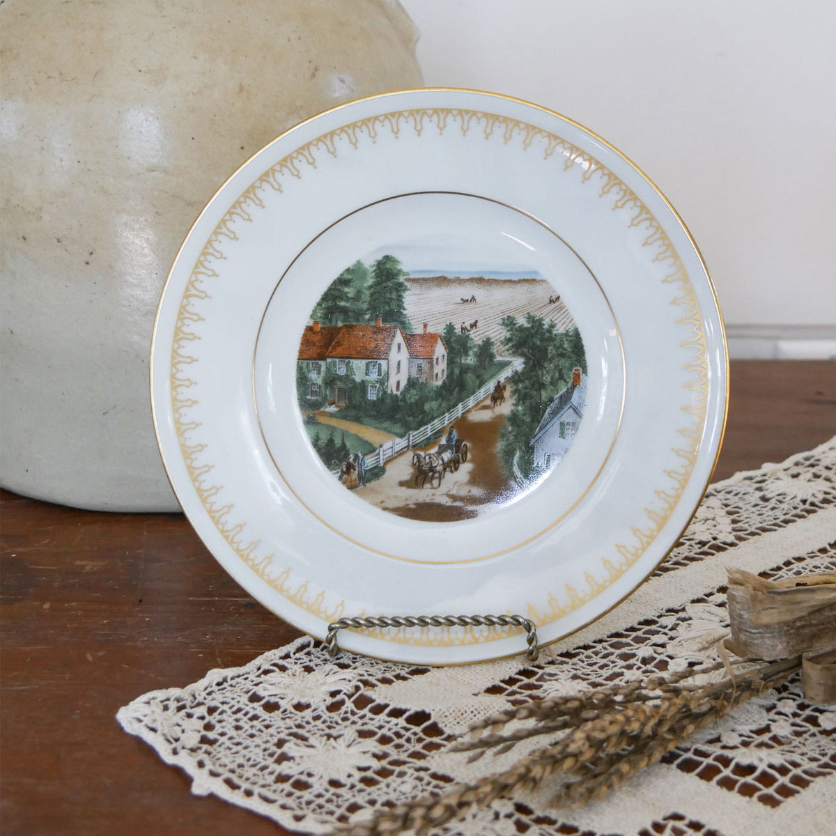 Vintage Currier & Ives Country Plate Collection, Vintage Bing and Grondahl, Autumn in New England Currier and Ives, The Western Farmer's Home Currier and Ives, Vintage Farmhouse Plate Wall, Vintage Farm Plate Wall