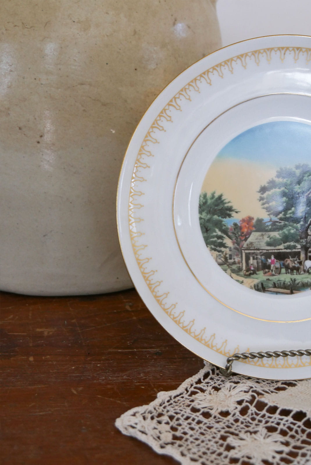Vintage Currier & Ives Country Plate Collection, Vintage Bing and Grondahl, Autumn in New England Currier and Ives, The Western Farmer's Home Currier and Ives, Vintage Farmhouse Plate Wall, Vintage Farm Plate Wall