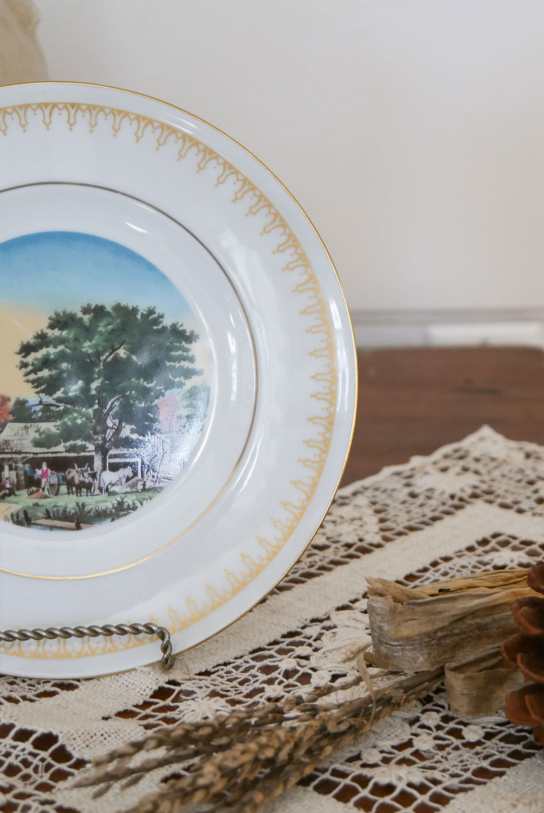 Vintage Currier & Ives Country Plate Collection, Vintage Bing and Grondahl, Autumn in New England Currier and Ives, The Western Farmer's Home Currier and Ives, Vintage Farmhouse Plate Wall, Vintage Farm Plate Wall