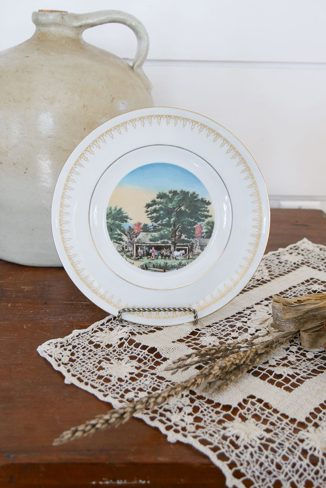 Vintage Currier & Ives Country Plate Collection, Vintage Bing and Grondahl, Autumn in New England Currier and Ives, The Western Farmer's Home Currier and Ives, Vintage Farmhouse Plate Wall, Vintage Farm Plate Wall