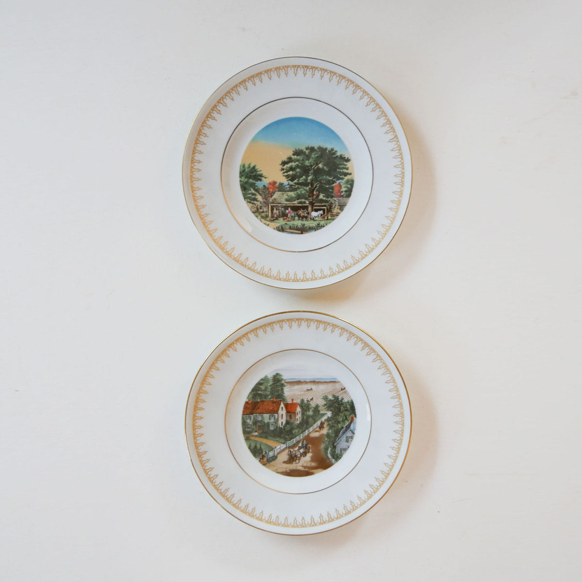 Vintage Currier & Ives Country Plate Collection, Vintage Bing and Grondahl, Autumn in New England Currier and Ives, The Western Farmer's Home Currier and Ives, Vintage Farmhouse Plate Wall, Vintage Farm Plate Wall