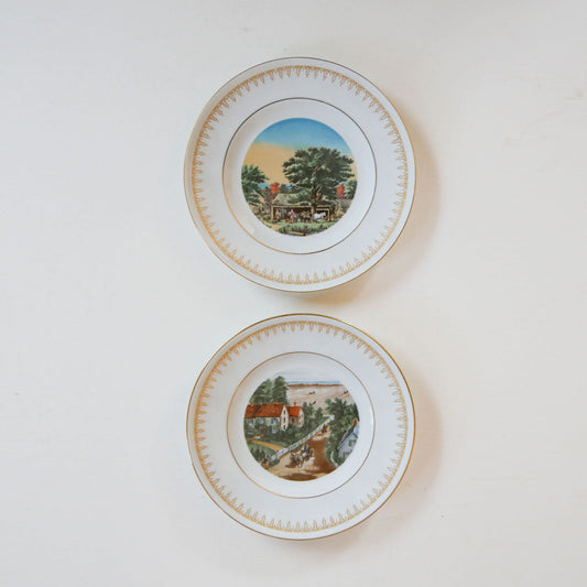 Vintage Currier & Ives Country Plate Collection, Vintage Bing and Grondahl, Autumn in New England Currier and Ives, The Western Farmer's Home Currier and Ives, Vintage Farmhouse Plate Wall, Vintage Farm Plate Wall