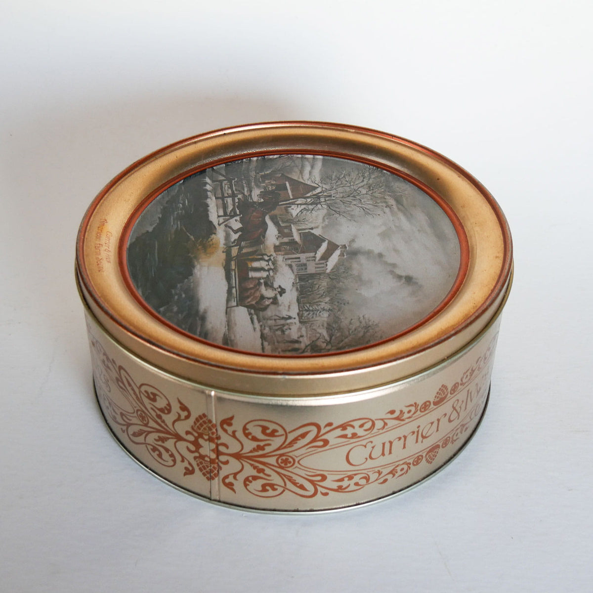 Vintage Currier & Ives Round Tin, American Farm Scene, Currier and Ives American Farm Scene, Vintage Currier and Ives, Currier and Ives Winter DEcor, Vintage Currier and Ives Holiday DEcor