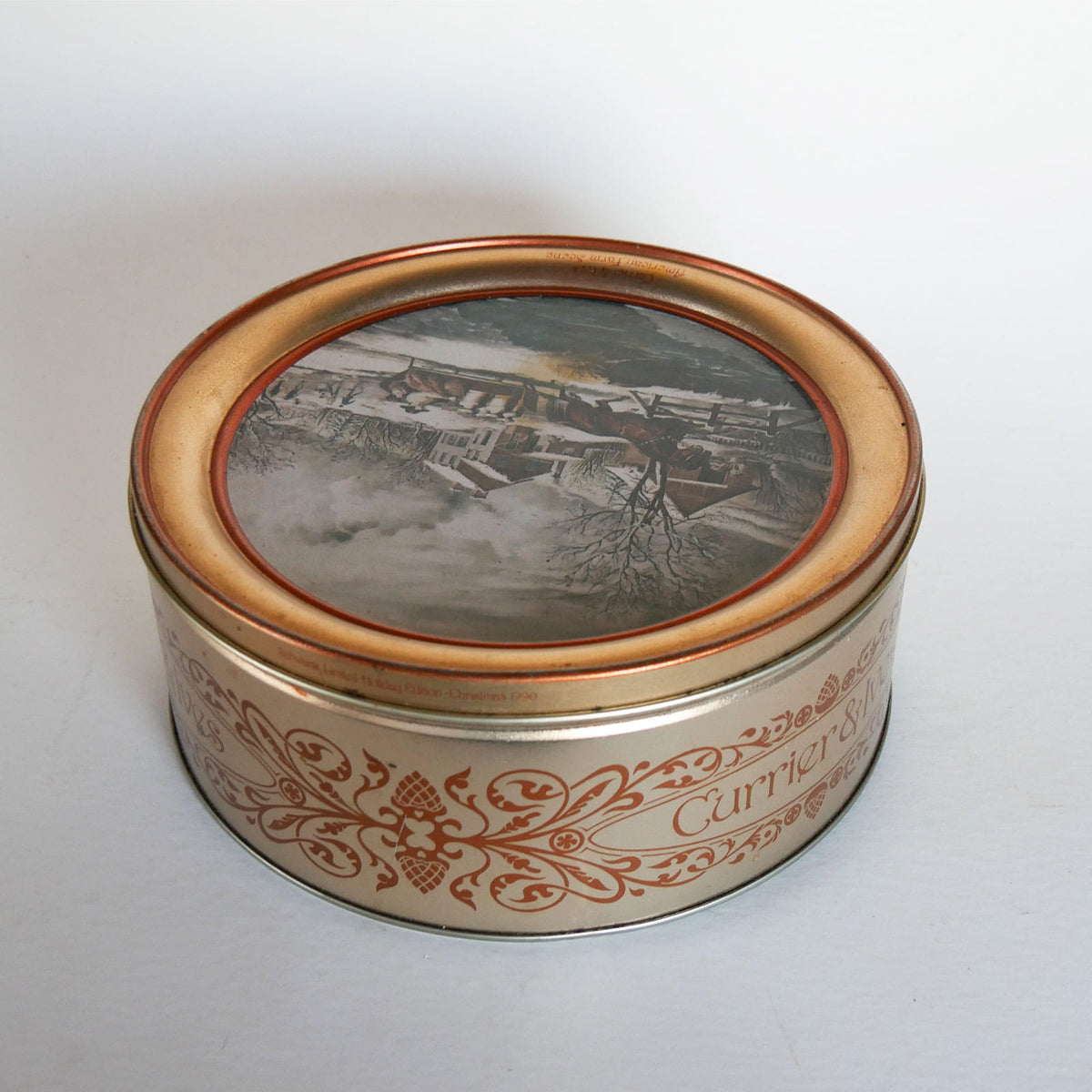 Vintage Currier & Ives Round Tin, American Farm Scene, Currier and Ives American Farm Scene, Vintage Currier and Ives, Currier and Ives Winter DEcor, Vintage Currier and Ives Holiday DEcor