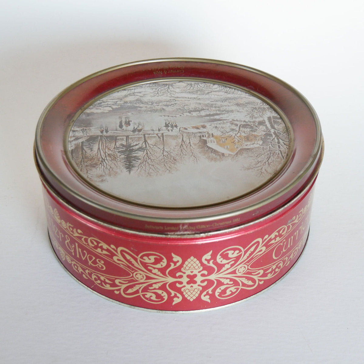 Vintage Currier & Ives Round Tin, Earky Winter Scene, Currier and Ives Early Winter Scene, Vintage Currier and Ives, Currier and Ives Winter DEcor, Vintage Currier and Ives Holiday DEcor