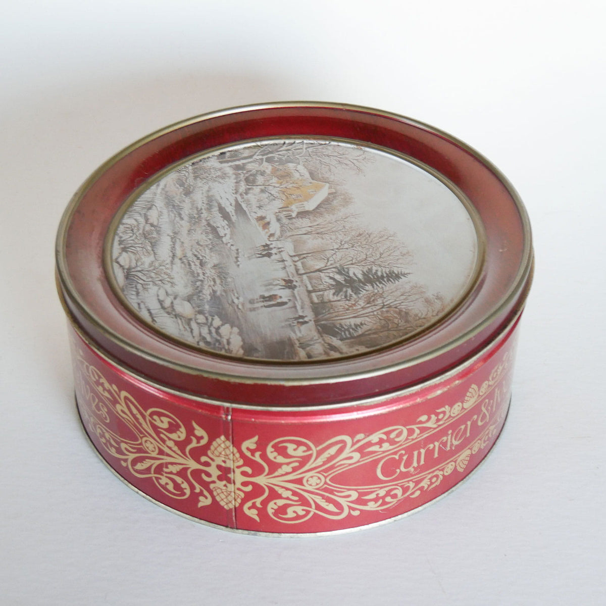 Vintage Currier & Ives Round Tin, Earky Winter Scene, Currier and Ives Early Winter Scene, Vintage Currier and Ives, Currier and Ives Winter DEcor, Vintage Currier and Ives Holiday DEcor