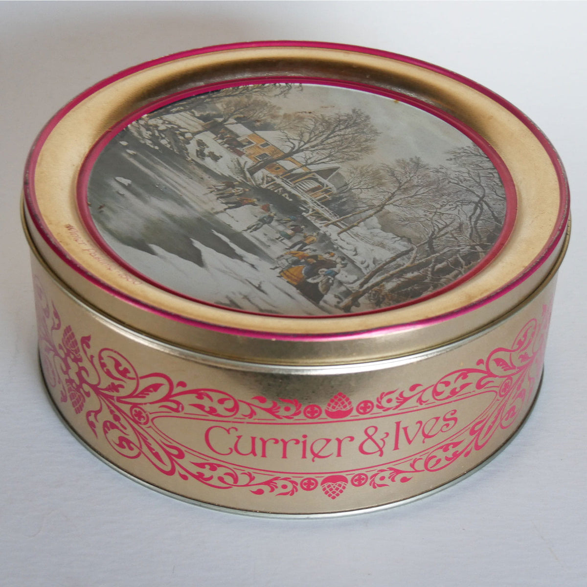Vintage Currier & Ives Round Tin, Winter Pastime Scene, Currier and Ives Winter Pastime Scene, Vintage Currier and Ives, Currier and Ives Winter DEcor, Vintage Currier and Ives Holiday DEcor