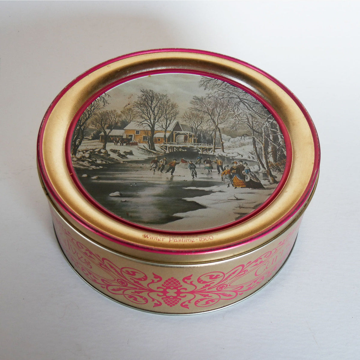 Vintage Currier & Ives Round Tin, Winter Pastime Scene, Currier and Ives Winter Pastime Scene, Vintage Currier and Ives, Currier and Ives Winter DEcor, Vintage Currier and Ives Holiday DEcor