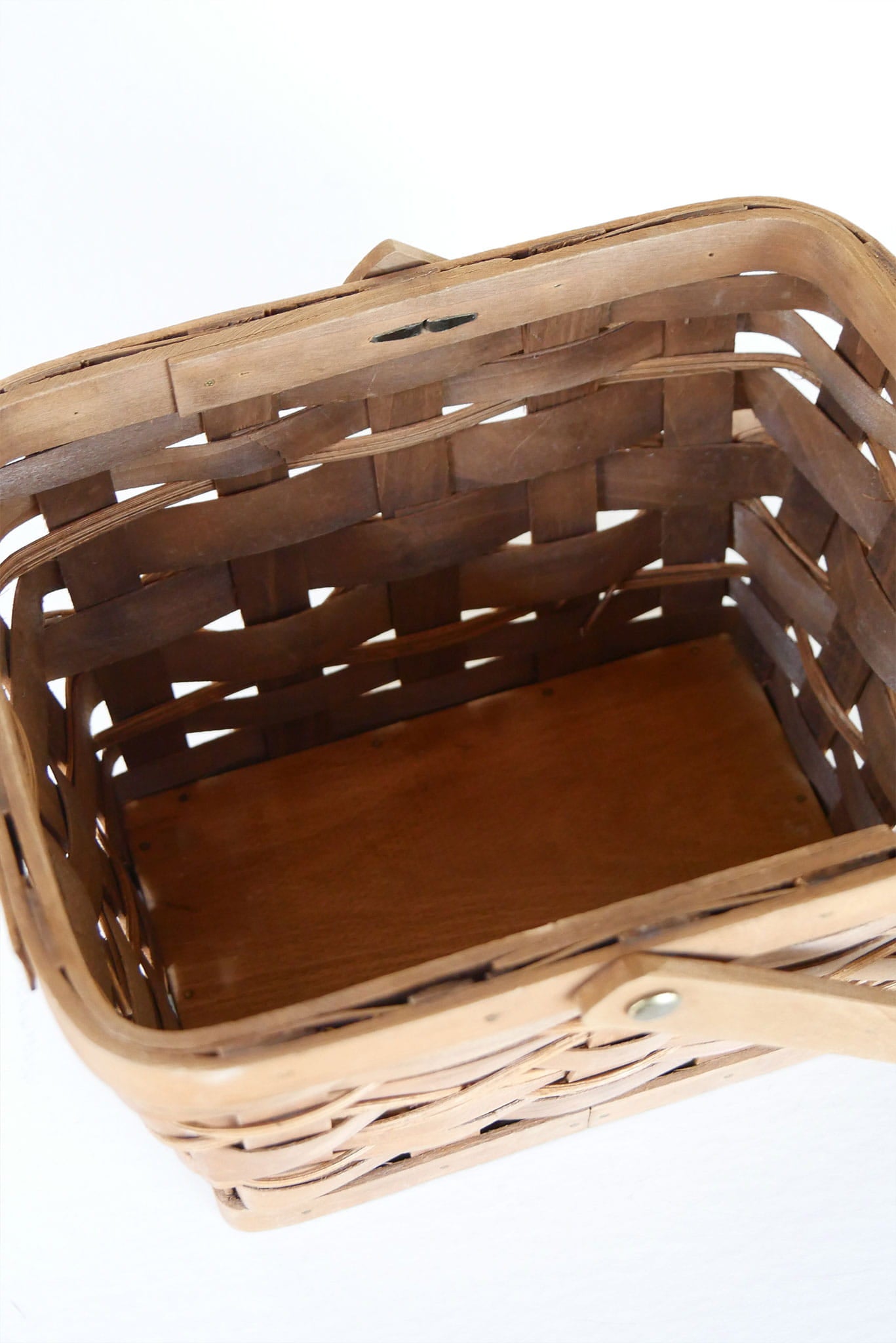 Vintage Woven Gathering Basket with Swing Handle, Vitnage Wood Basket with Swing Handle, Vintage Wood Basket, Vintage Dark Brown Wicker Basket with Handle