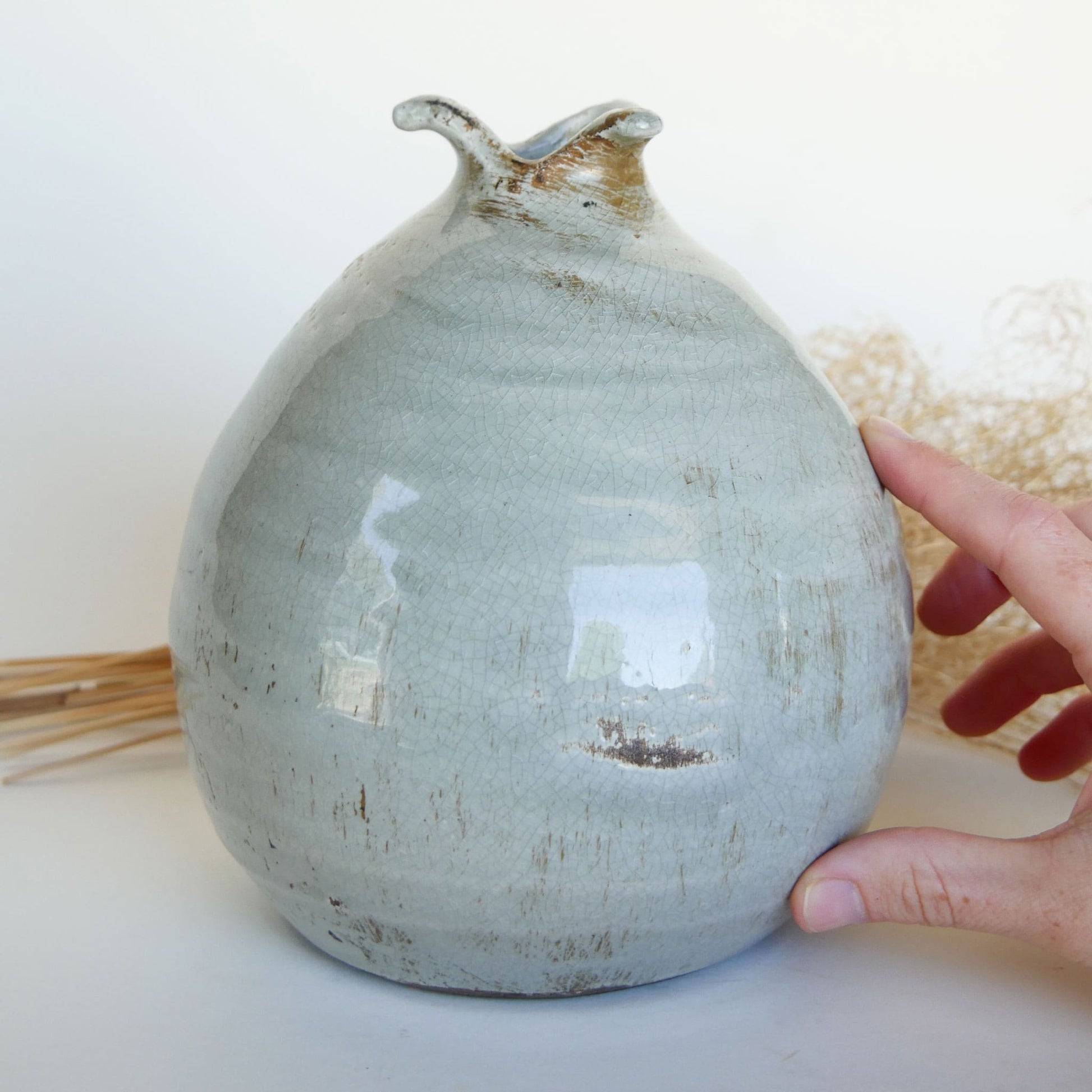Vintage Seafoam Green Dimple Glazed Pottery Vase Nautical Pottery Coastal Pottery Vintage Nautical Decor Vintage COastal Decor