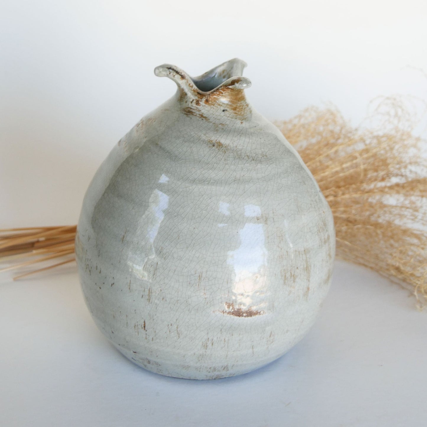 Vintage Seafoam Green Dimple Glazed Pottery Vase Nautical Pottery Coastal Pottery Vintage Nautical Decor Vintage COastal Decor