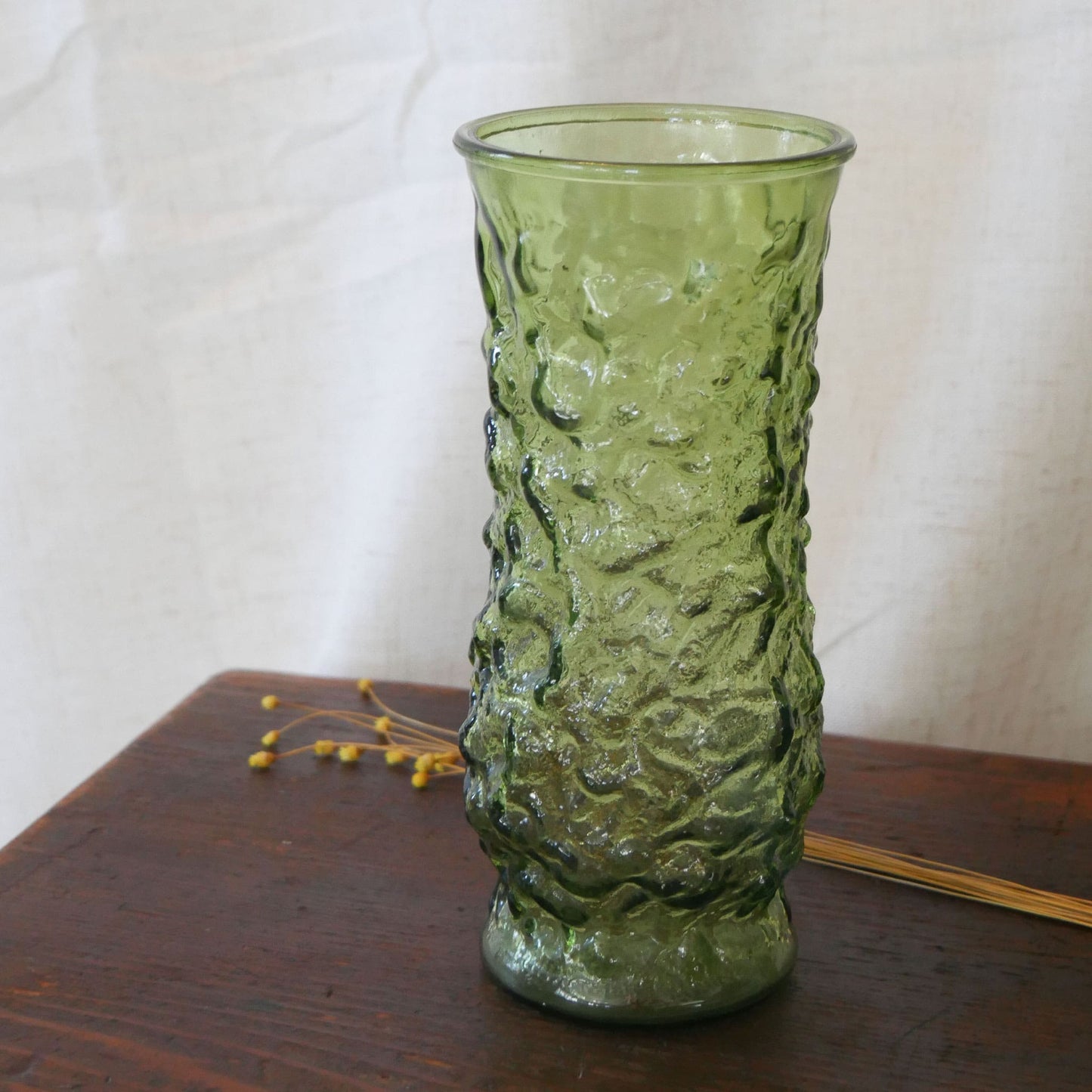 Vintage EO Brody Green Glass Vase, Vintage Green Crinkle Glass, Vintage Emerald Green Glass Vase