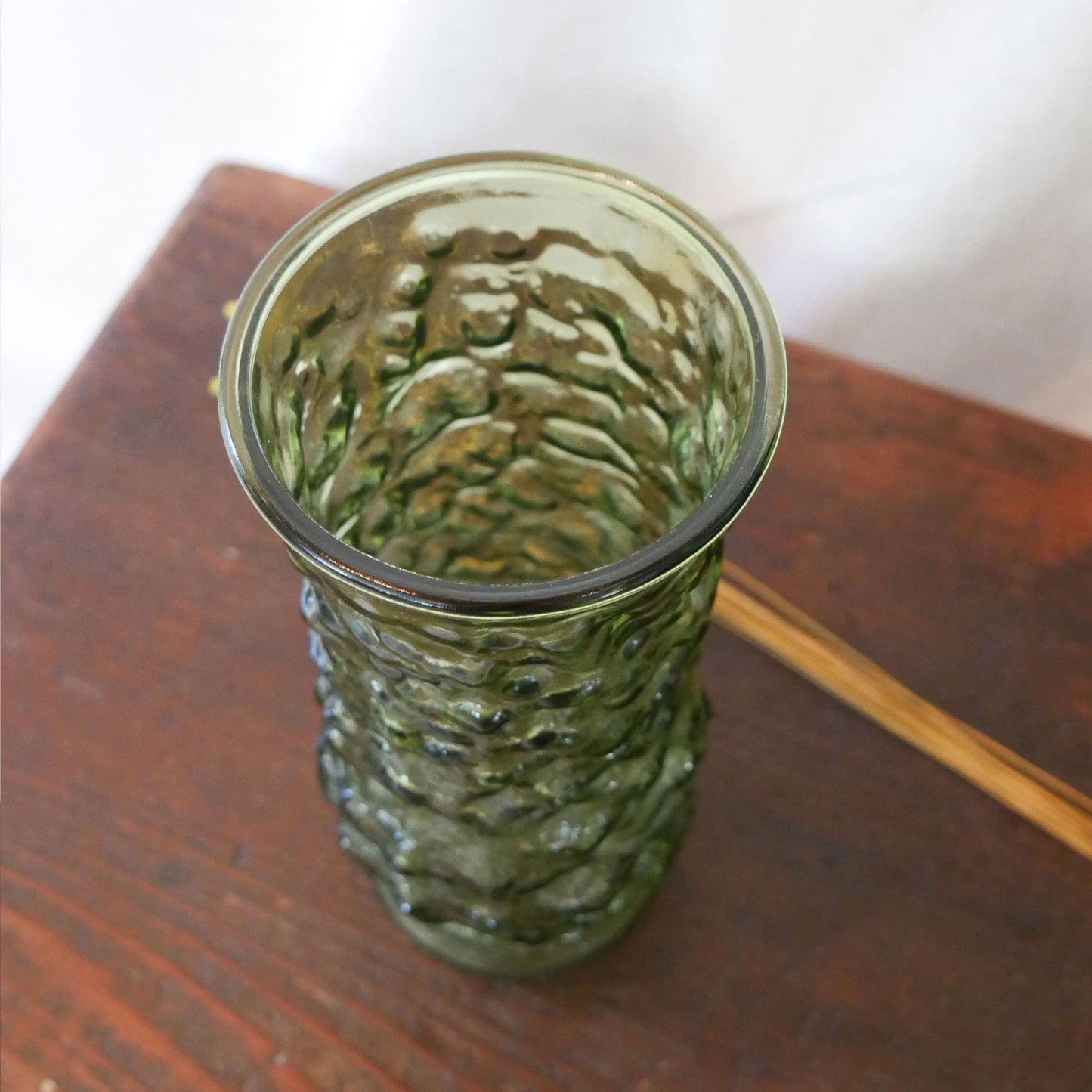 Vintage EO Brody Green Glass Vase, Vintage Green Crinkle Glass, Vintage Emerald Green Glass Vase