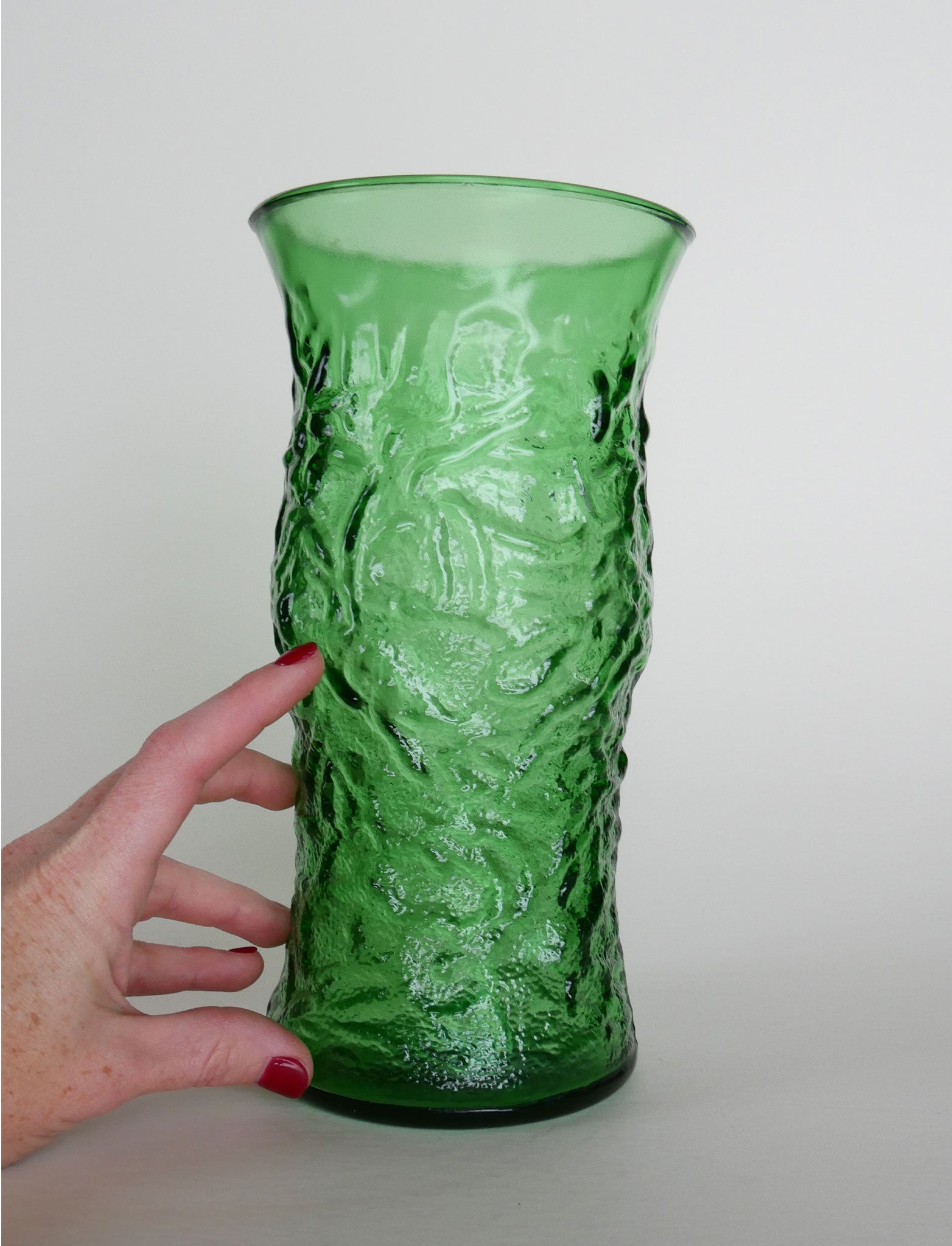 Vintage EO Brody Green Glass Vase, Olive, Vintage Green Crinkle Glass Vase, Vintage Glass Vase, Vintage Crinkle Vase, Vintage Home Decor