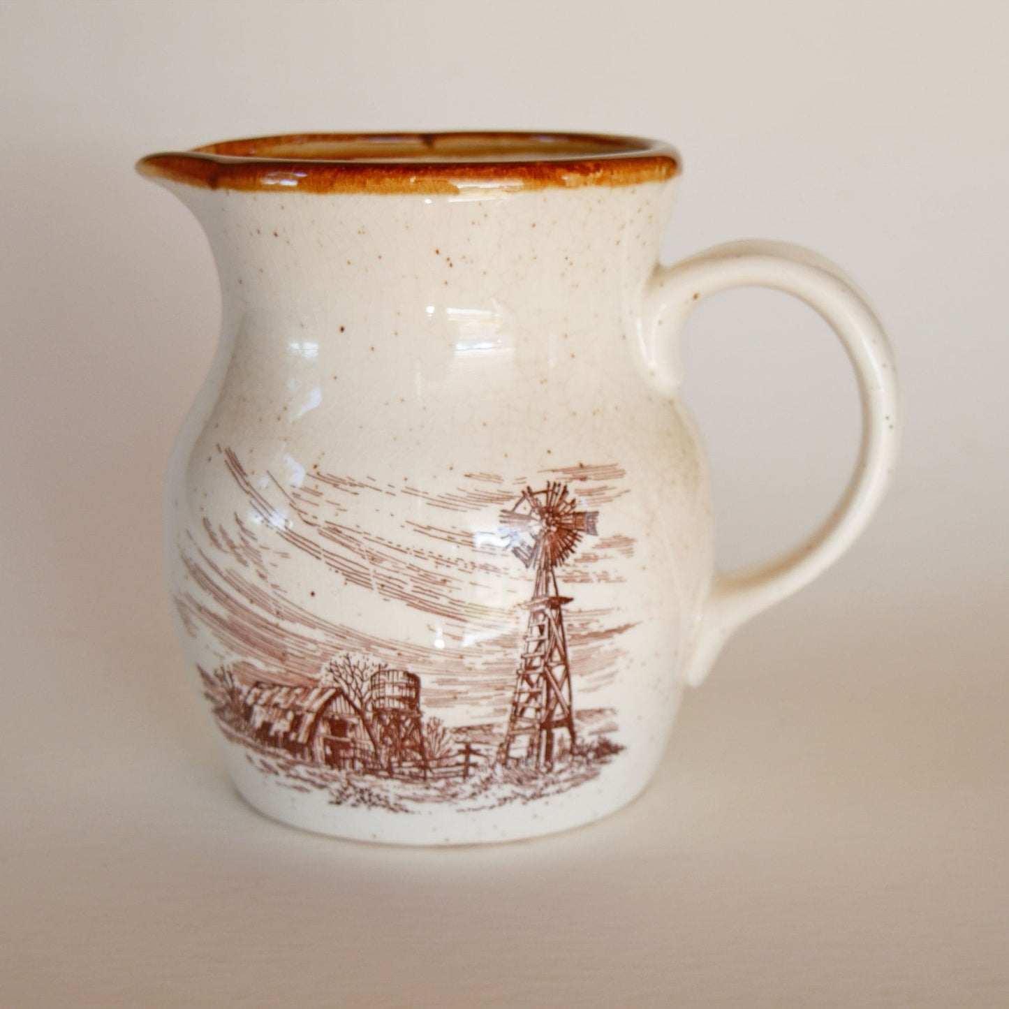 Vintage 1980s Enesco Sky and Plains Ceramic Farmhouse Pitcher, Vintage Farmhouse Pitcher, Vintage Country Pitcher, Vintage Farmhouse Kitchen, Vintage Country Kitchen Decor