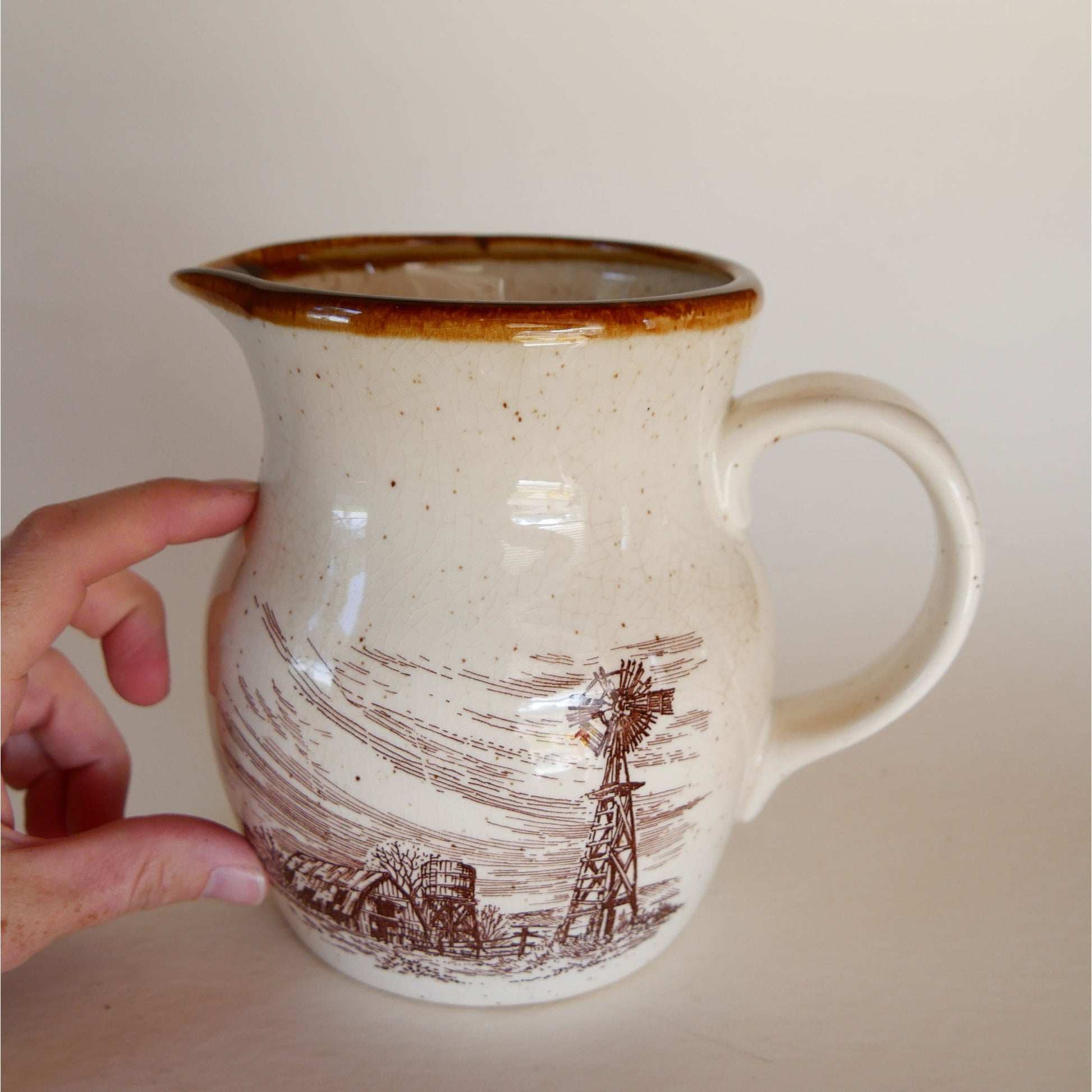 Vintage 1980s Enesco Sky and Plains Ceramic Farmhouse Pitcher, Vintage Farmhouse Pitcher, Vintage Country Pitcher, Vintage Farmhouse Kitchen, Vintage Country Kitchen Decor