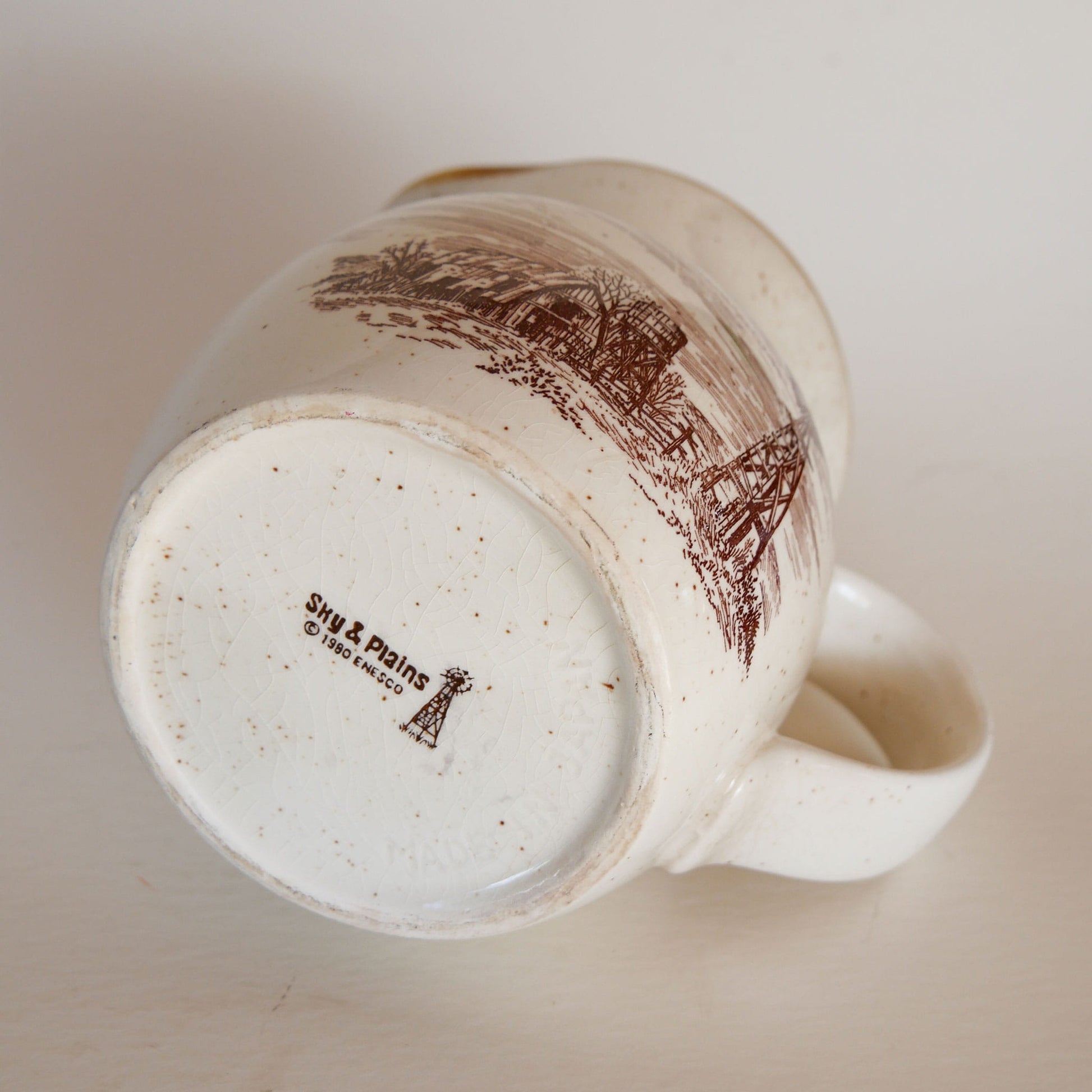 Vintage 1980s Enesco Sky and Plains Ceramic Farmhouse Pitcher, Vintage Farmhouse Pitcher, Vintage Country Pitcher, Vintage Farmhouse Kitchen, Vintage Country Kitchen Decor