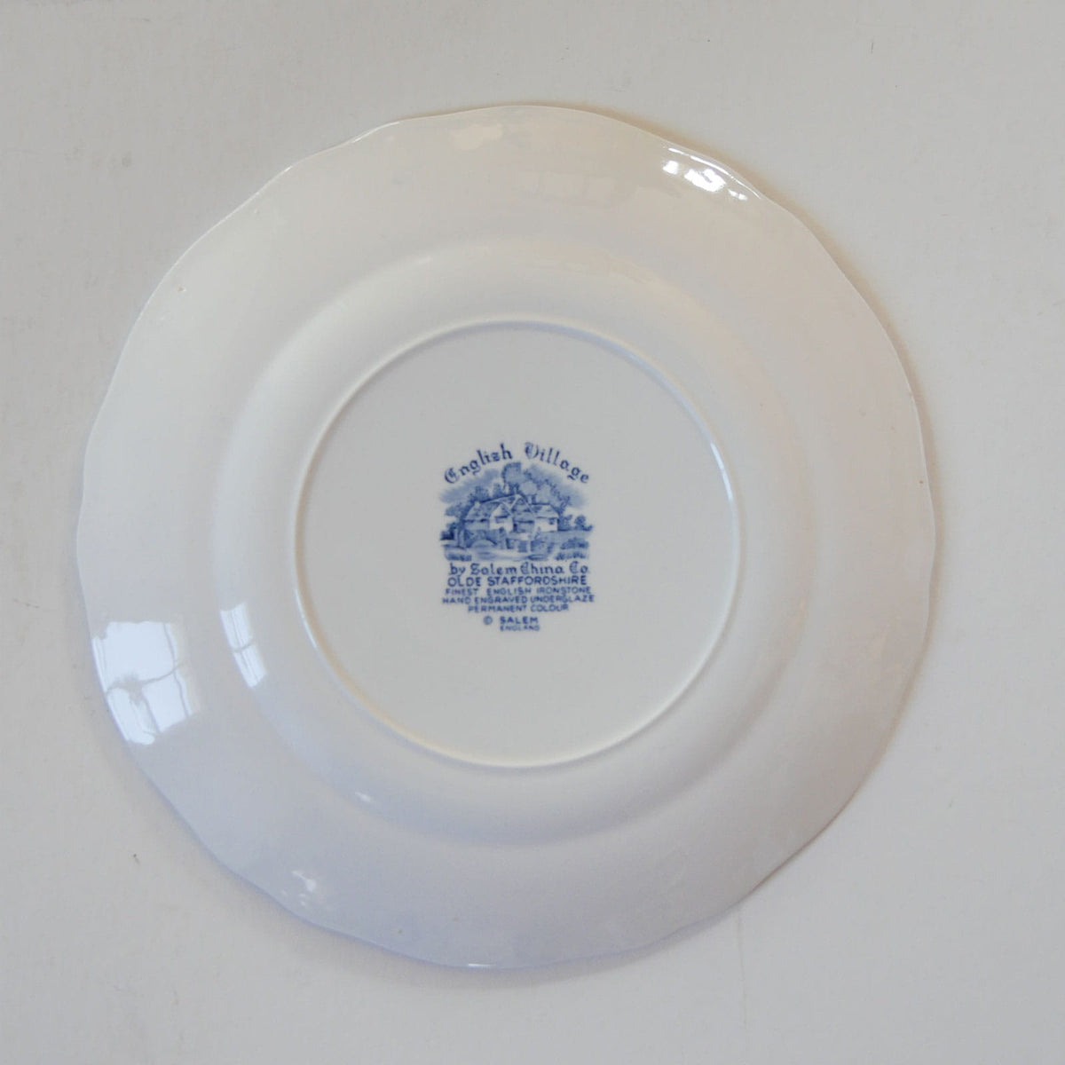 Vintage-English-Village-Solem-China-Salem-Plate, Vintage Salem Plate, Vintage Colonial Blue and White Plates, Vintage Marked PLate, Vintage Blue and White Plate Wall, Cottagecore Plate Wall, Blue Cottage Plate