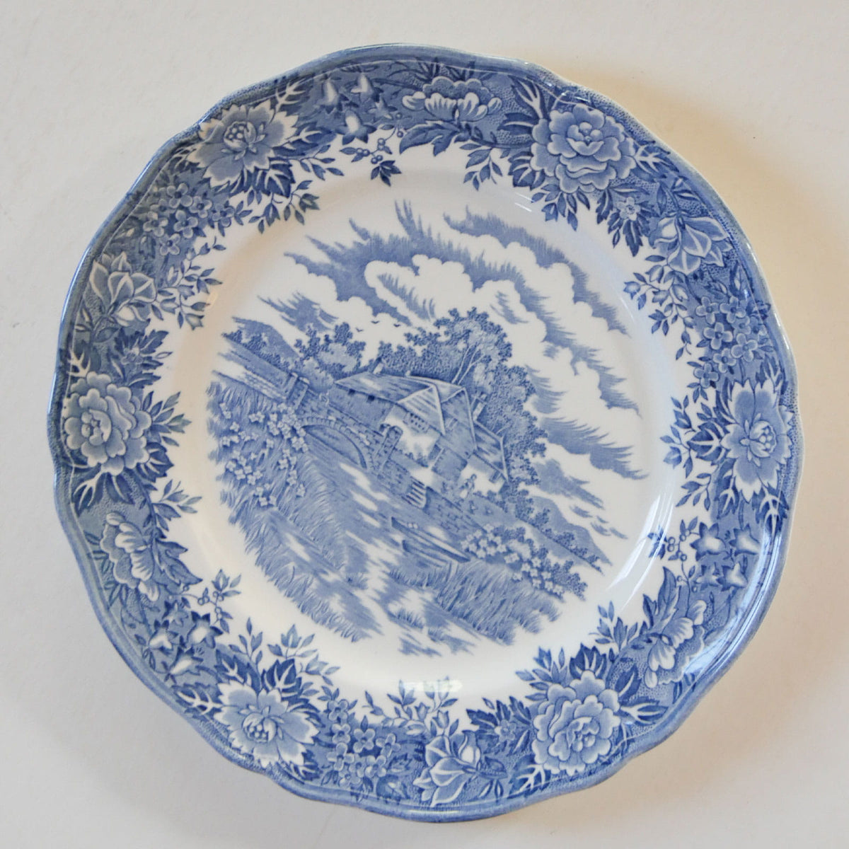 Vintage-English-Village-Solem-China-Salem-Plate, Vintage Salem Plate, Vintage Colonial Blue and White Plates, Vintage Marked PLate, Vintage Blue and White Plate Wall, Cottagecore Plate Wall, Blue Cottage Plate