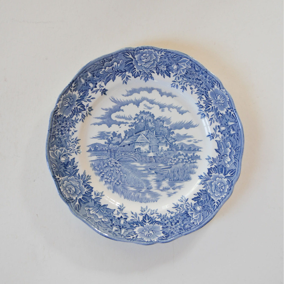 Vintage-English-Village-Solem-China-Salem-Plate, Vintage Salem Plate, Vintage Colonial Blue and White Plates, Vintage Marked PLate, Vintage Blue and White Plate Wall, Cottagecore Plate Wall, Blue Cottage Plate