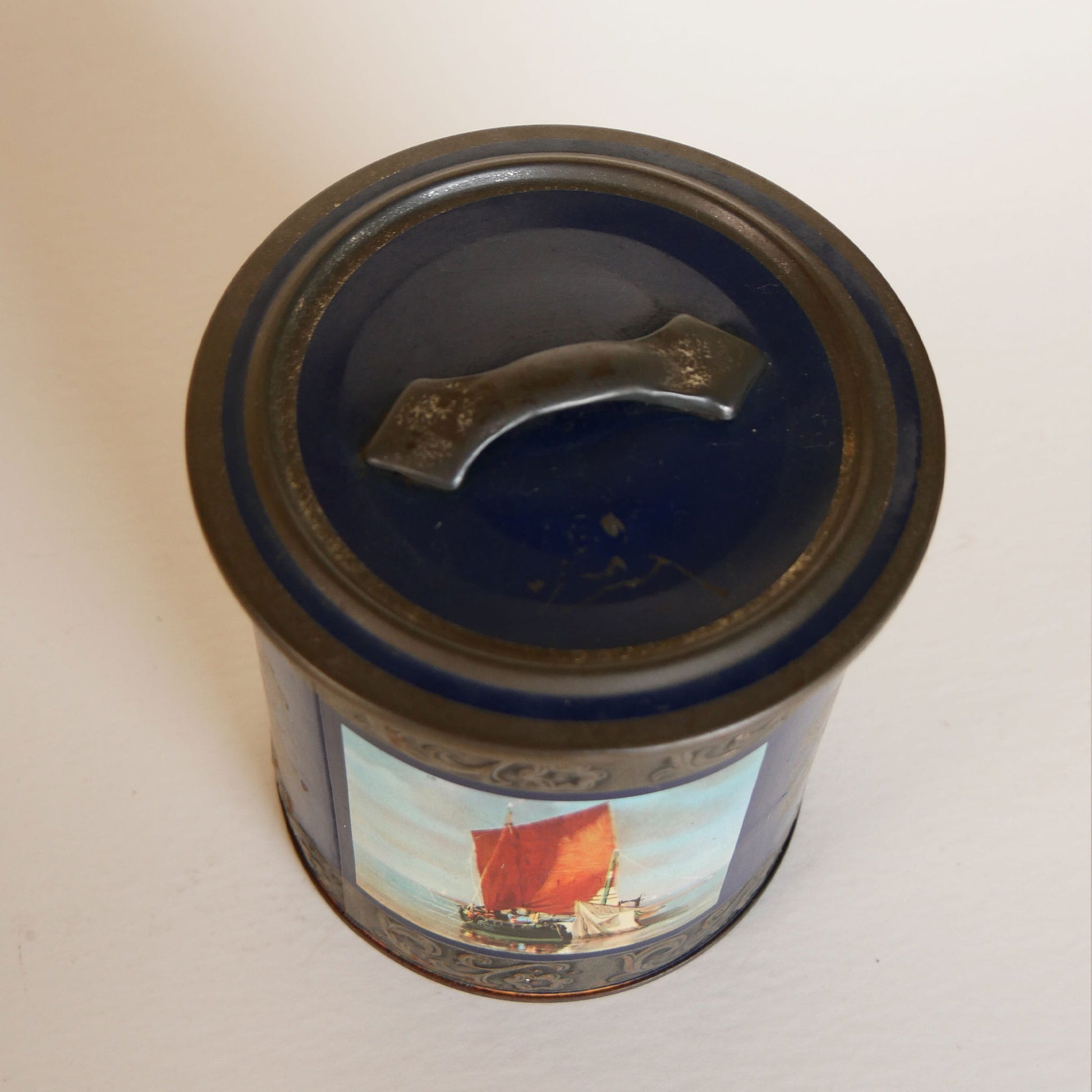 Vintage Fishing Boat Tea Tin Cannister, Made in Germany, Vintage Nautical Canister, Vintage Nautical Tin, Vintage Tin, Vintage Boat Tin, Vintage Fishing Boat Tin, Vintage Nautical Decor