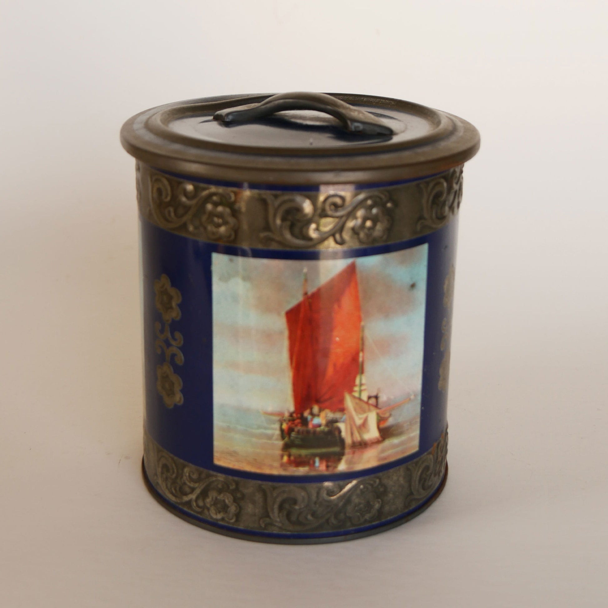Vintage Fishing Boat Tea Tin Cannister, Made in Germany, Vintage Nautical Canister, Vintage Nautical Tin, Vintage Tin, Vintage Boat Tin, Vintage Fishing Boat Tin, Vintage Nautical Decor