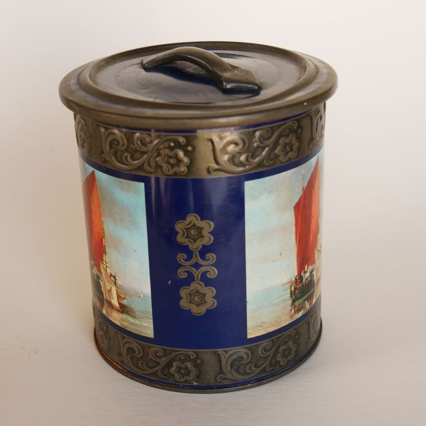 Vintage Fishing Boat Tea Tin Cannister, Made in Germany, Vintage Nautical Canister, Vintage Nautical Tin, Vintage Tin, Vintage Boat Tin, Vintage Fishing Boat Tin, Vintage Nautical Decor