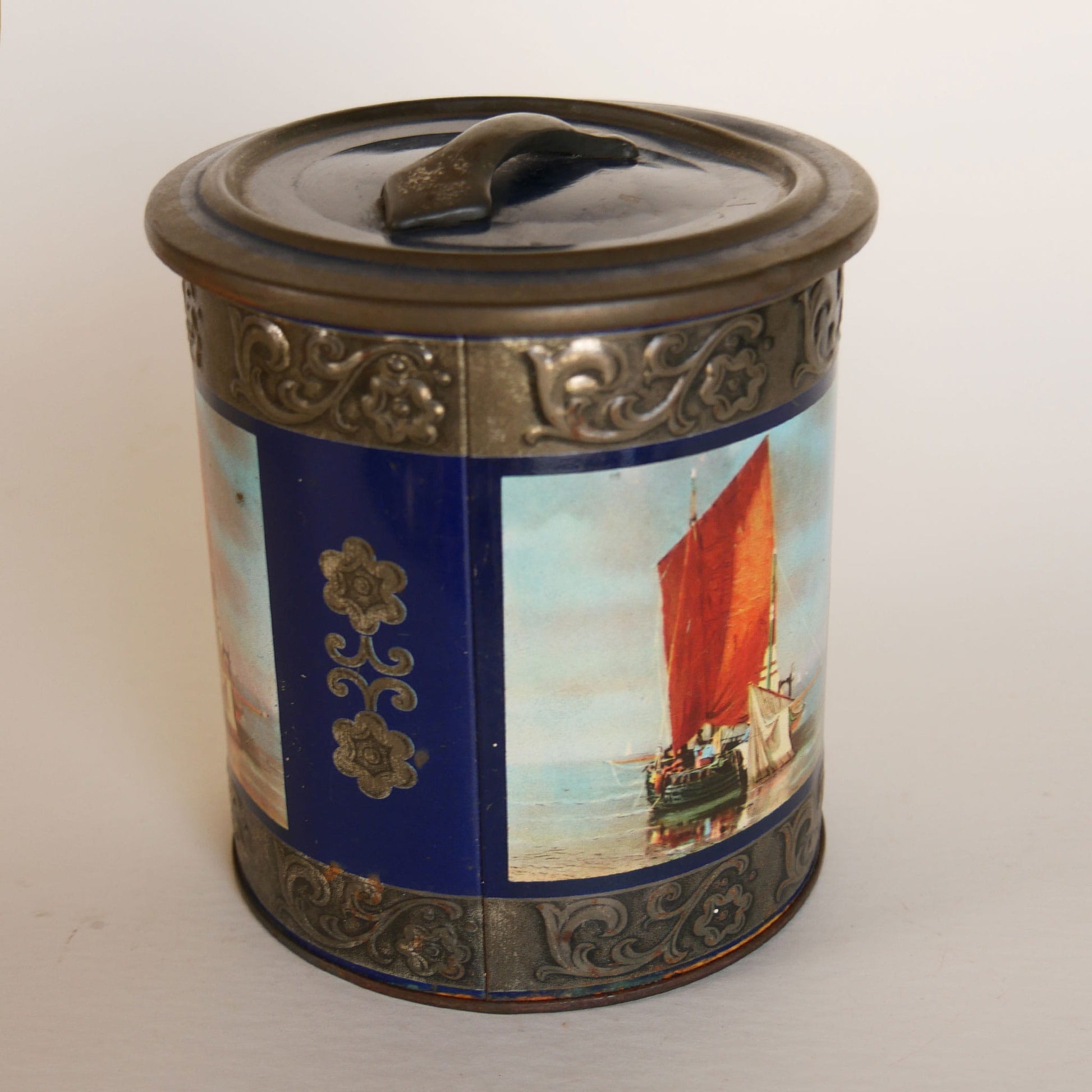 Vintage Fishing Boat Tea Tin Cannister, Made in Germany, Vintage Nautical Canister, Vintage Nautical Tin, Vintage Tin, Vintage Boat Tin, Vintage Fishing Boat Tin, Vintage Nautical Decor