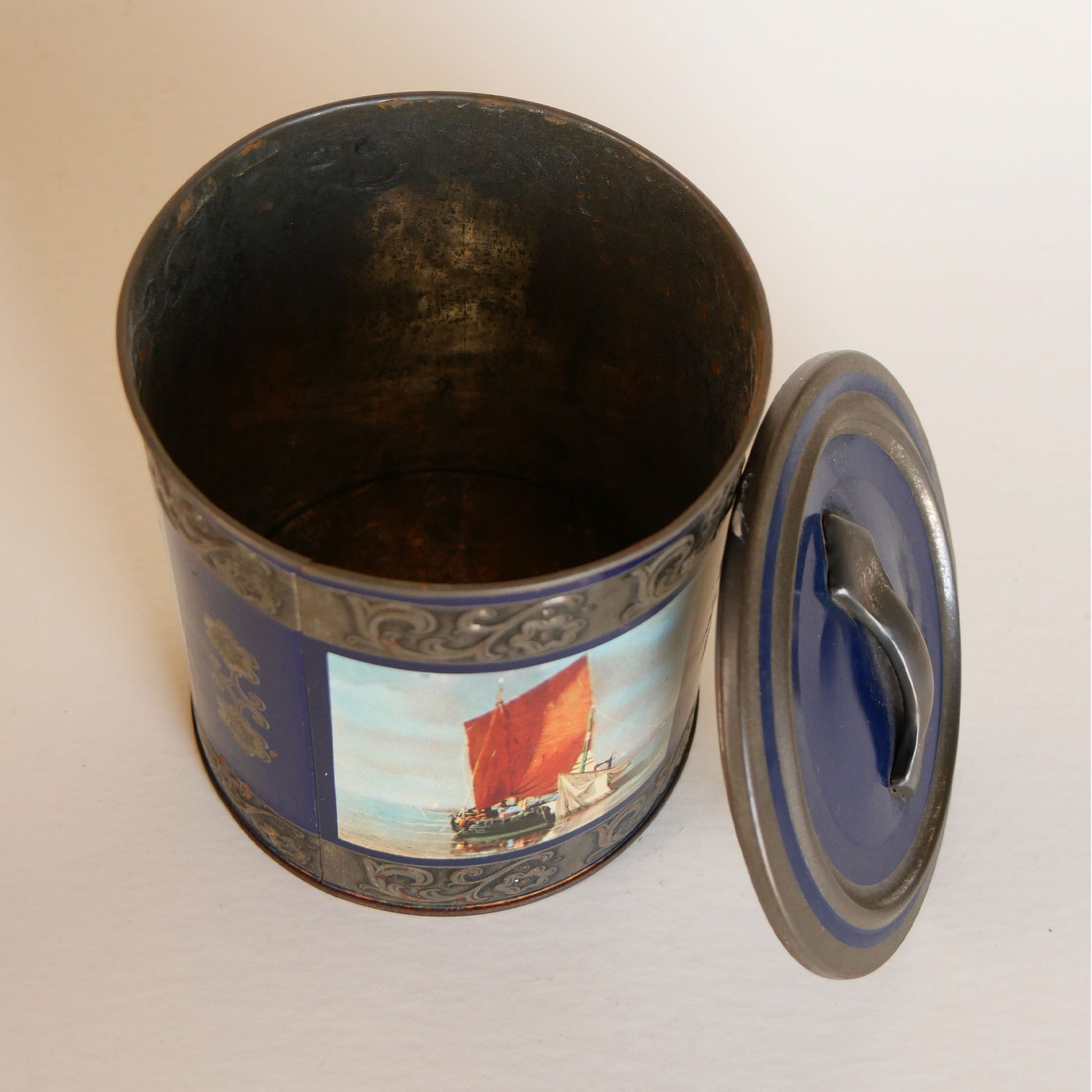 Vintage Fishing Boat Tea Tin Cannister, Made in Germany, Vintage Nautical Canister, Vintage Nautical Tin, Vintage Tin, Vintage Boat Tin, Vintage Fishing Boat Tin, Vintage Nautical Decor