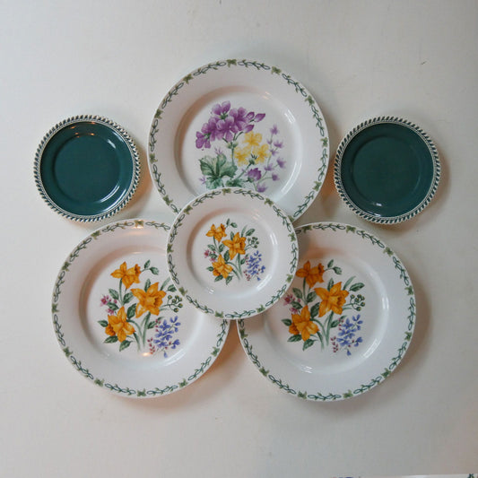 Vintage Wildflower Yellow and Green Plate Collection, Thomson Pottery Plates, Floral Garden Thomson POttery Plates, VIntage Wildflower Plates, VIntage Floral Plate Wall, Vintage Cottage Floral Plate Wall, Cottagecore Plate Wall